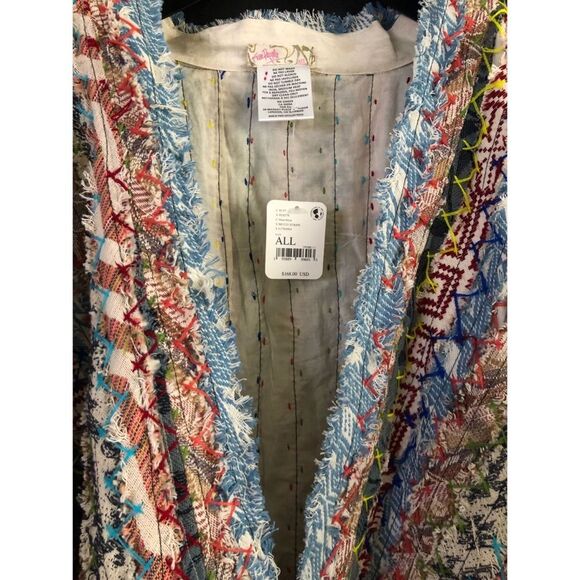 Free People Now & Then Upcycled Patchwork Poncho Duster  Kimono Jacket $168 OS - Picture 3 of 4